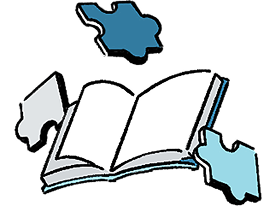 開いた本とパズルピースのイラスト