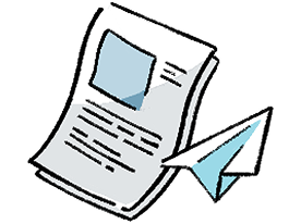 書類と紙飛行機のイラスト