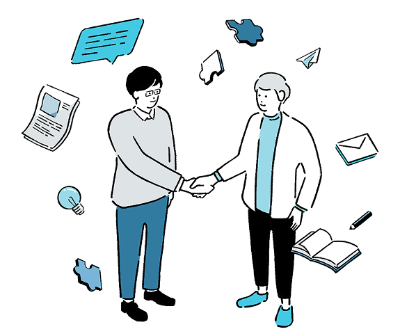 労務パートナーと握手を交わし、協力しているイメージのイラスト