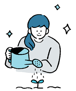 苗に水をあたえ成長をサポートするイメージのイラスト