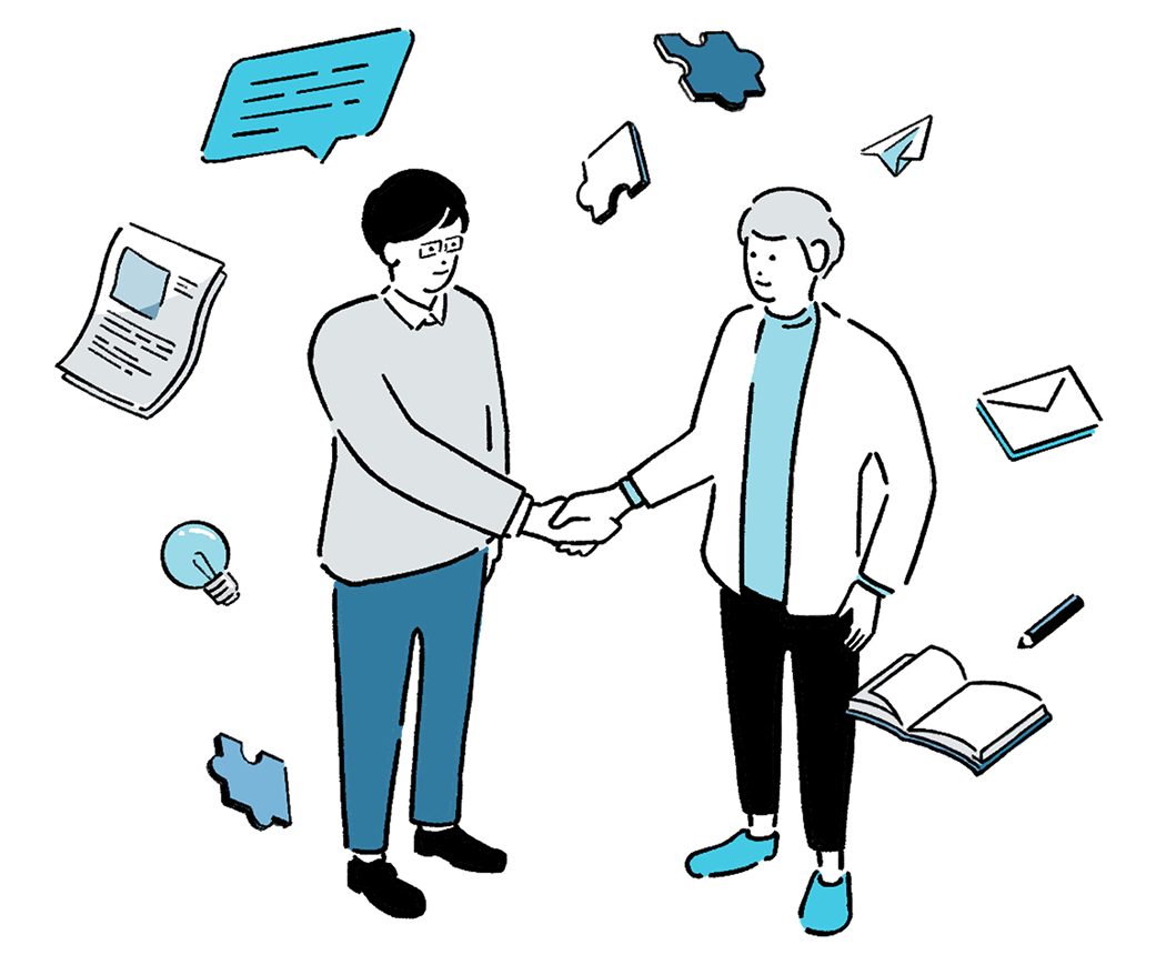 労務パートナーと握手を交わし、協力しているイメージのイラスト
